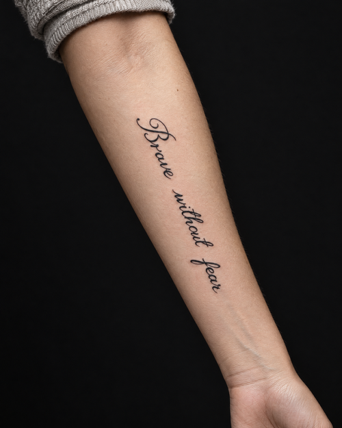 קעקוע זמני Brave without fear על אמה