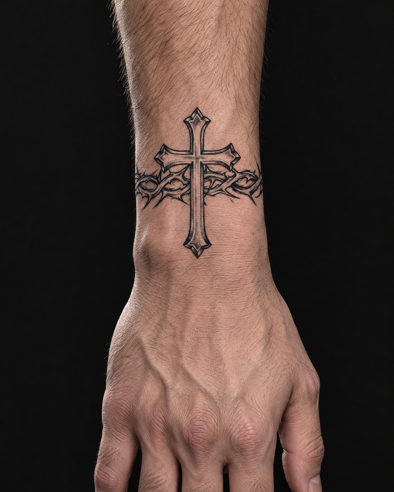קעקוע לשורש כף היד | THORN CROSS