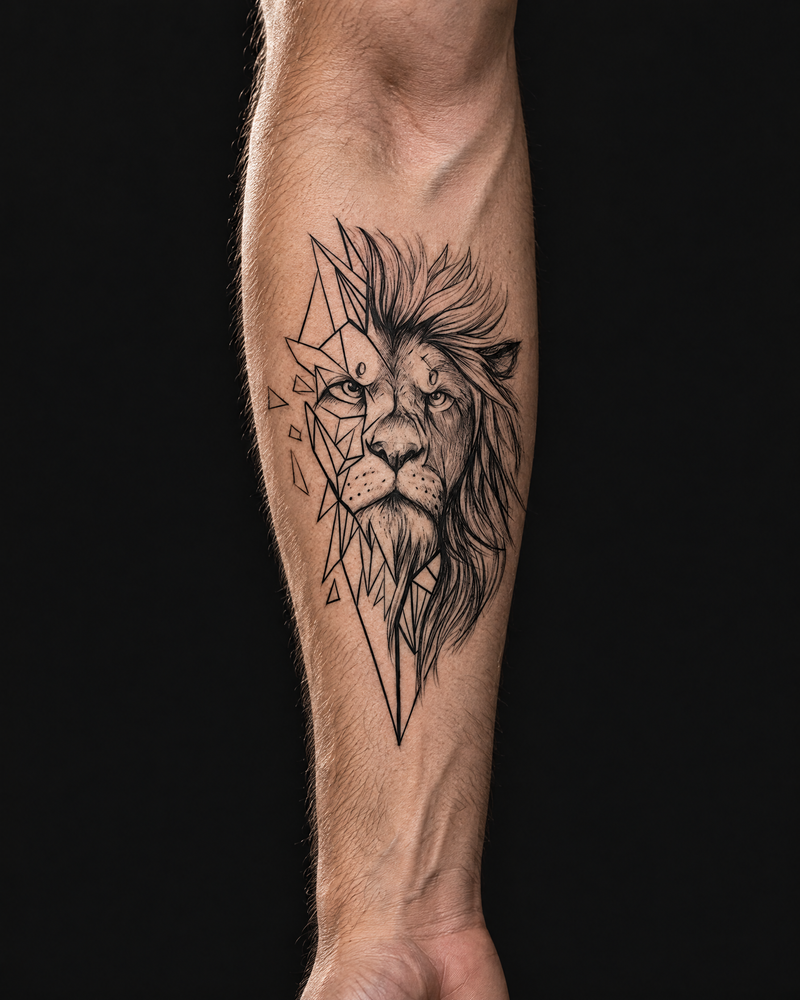 קעקוע לאמה | GEOMETRIC LION