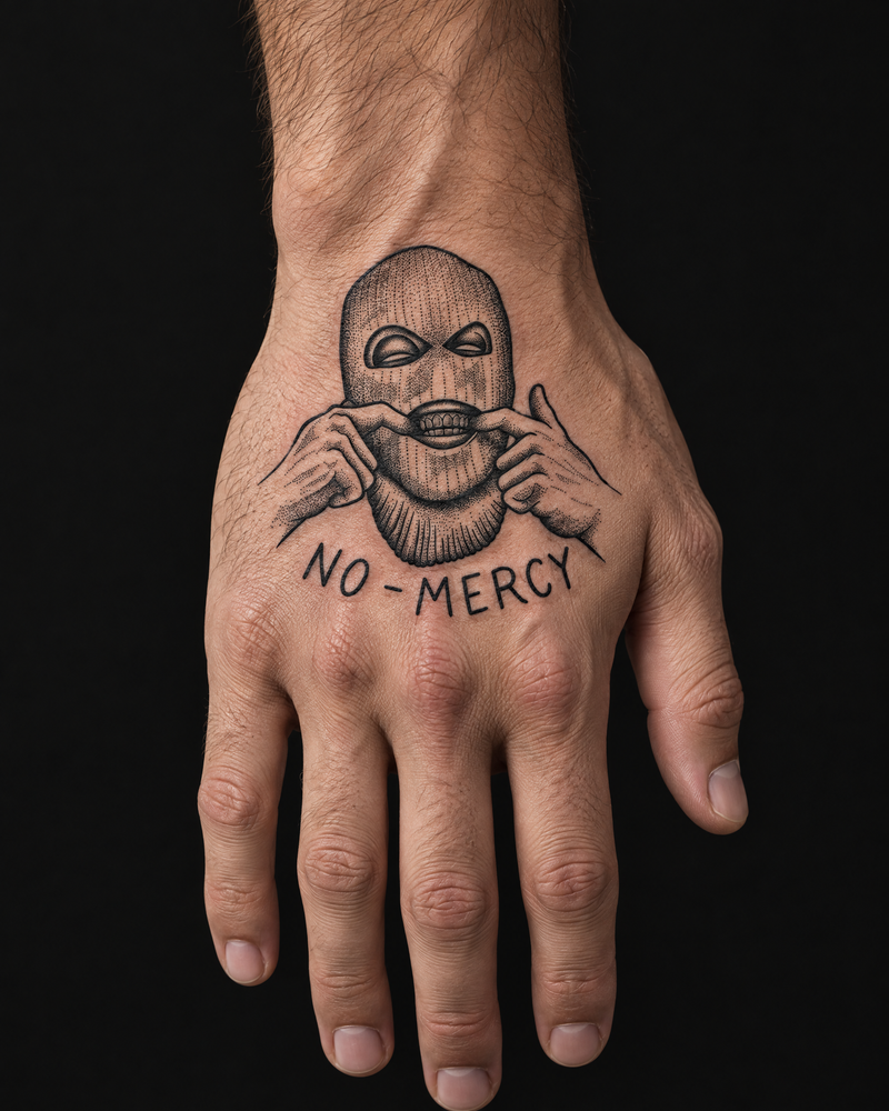 קעקוע לכף היד | NO MERCY